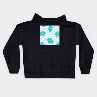 groovy pinterest checkered abstract blue flower print Kids Hoodie